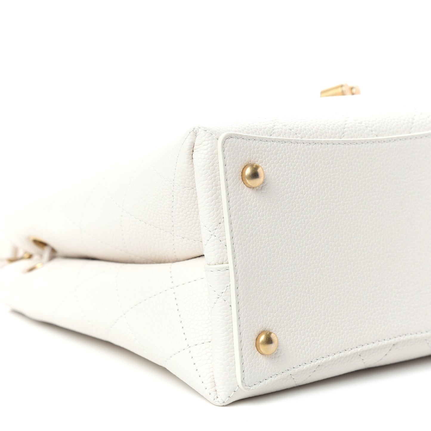 Grained Calfskin Stitched Small Drawstring Bag White
