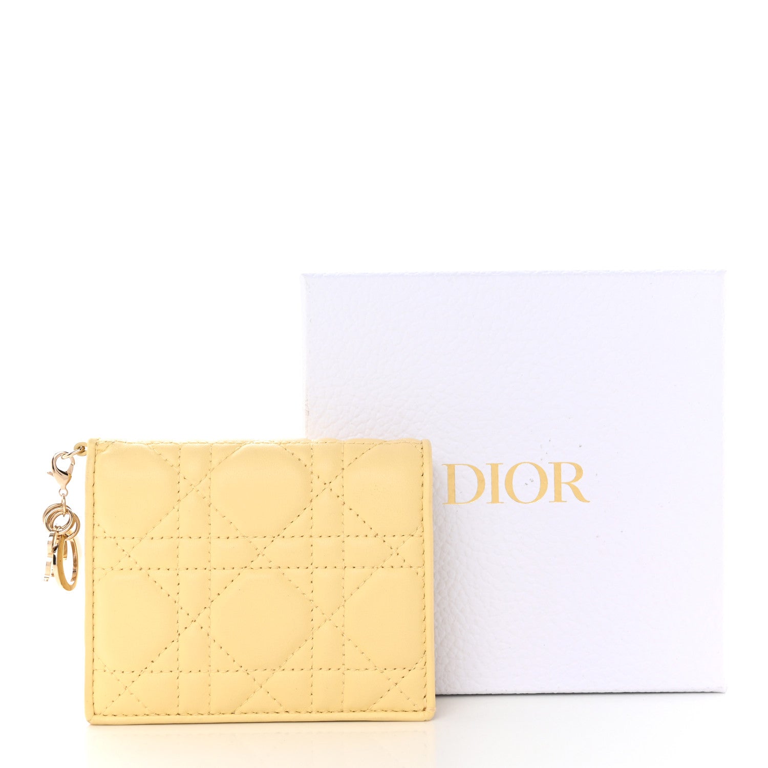 Christian Dior Lambskin Cannage Mini Lady Dior Wallet Soft Yellow 10 of 10