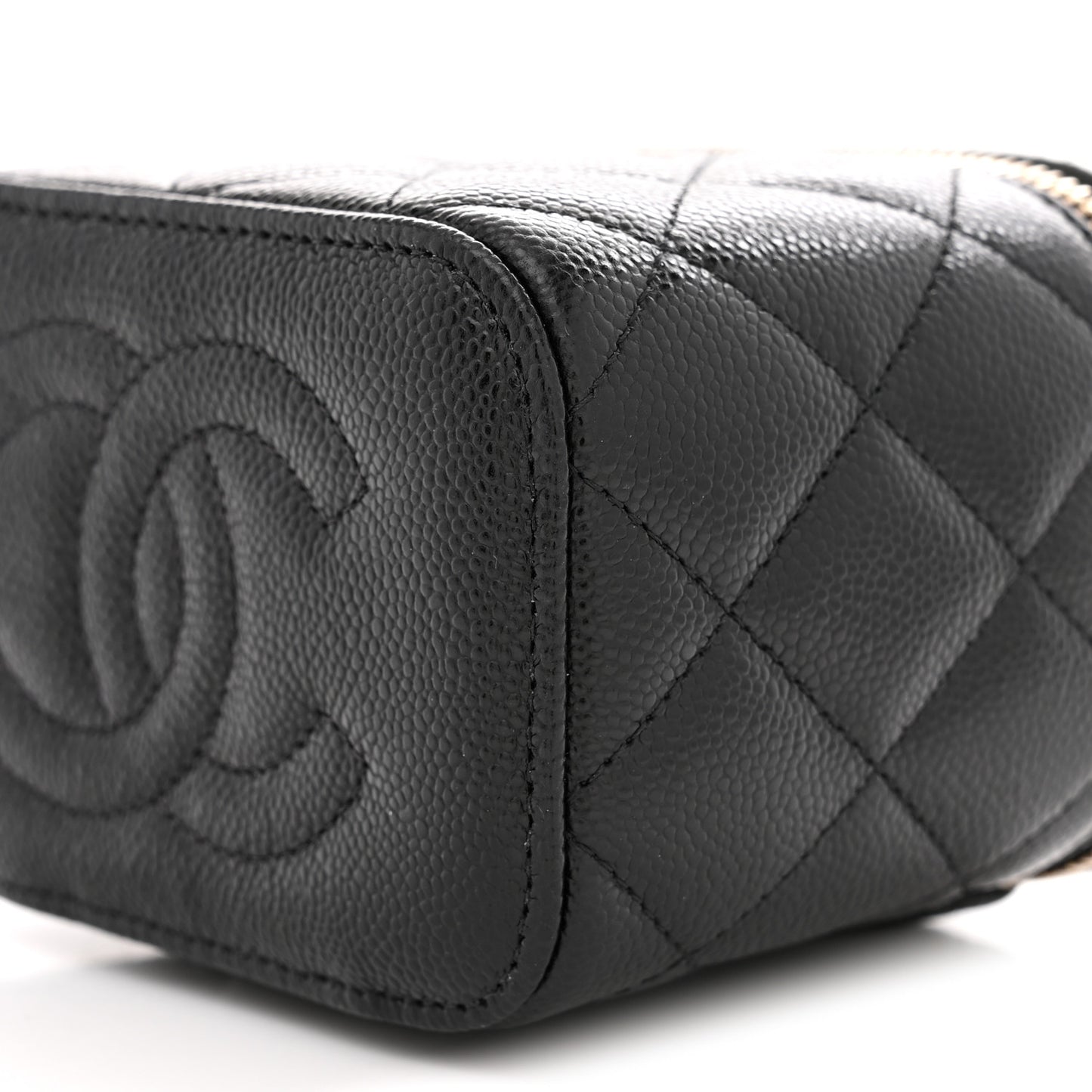 Caviar Quilted Mini Vanity Case With Chain Black