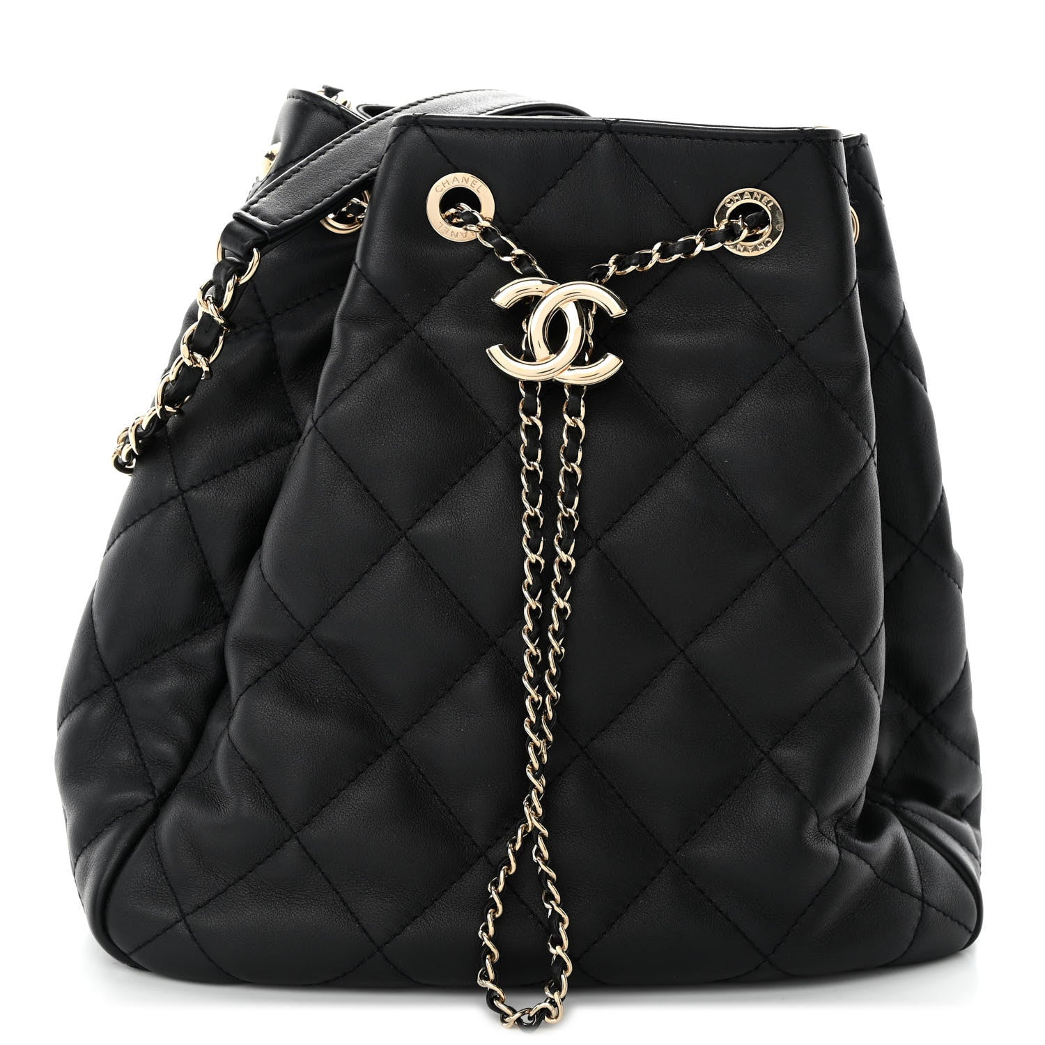 Chanel Lambskin Quilted Chain Drawstring Bag Black 1 of 9