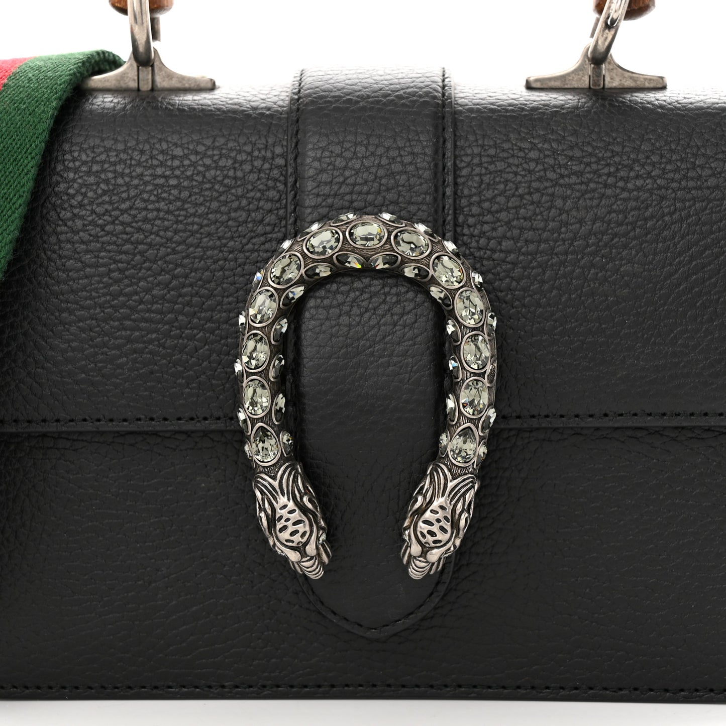 Dollar Calfskin Crystal Web Mini Dionysus Bamboo Top Handle Bag Black Black Diamond