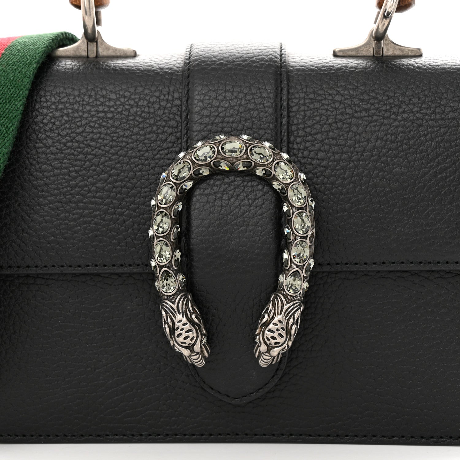 Gucci Dollar Calfskin Crystal Web Mini Dionysus Bamboo Top Handle Bag Black Black Diamond 8 of 11