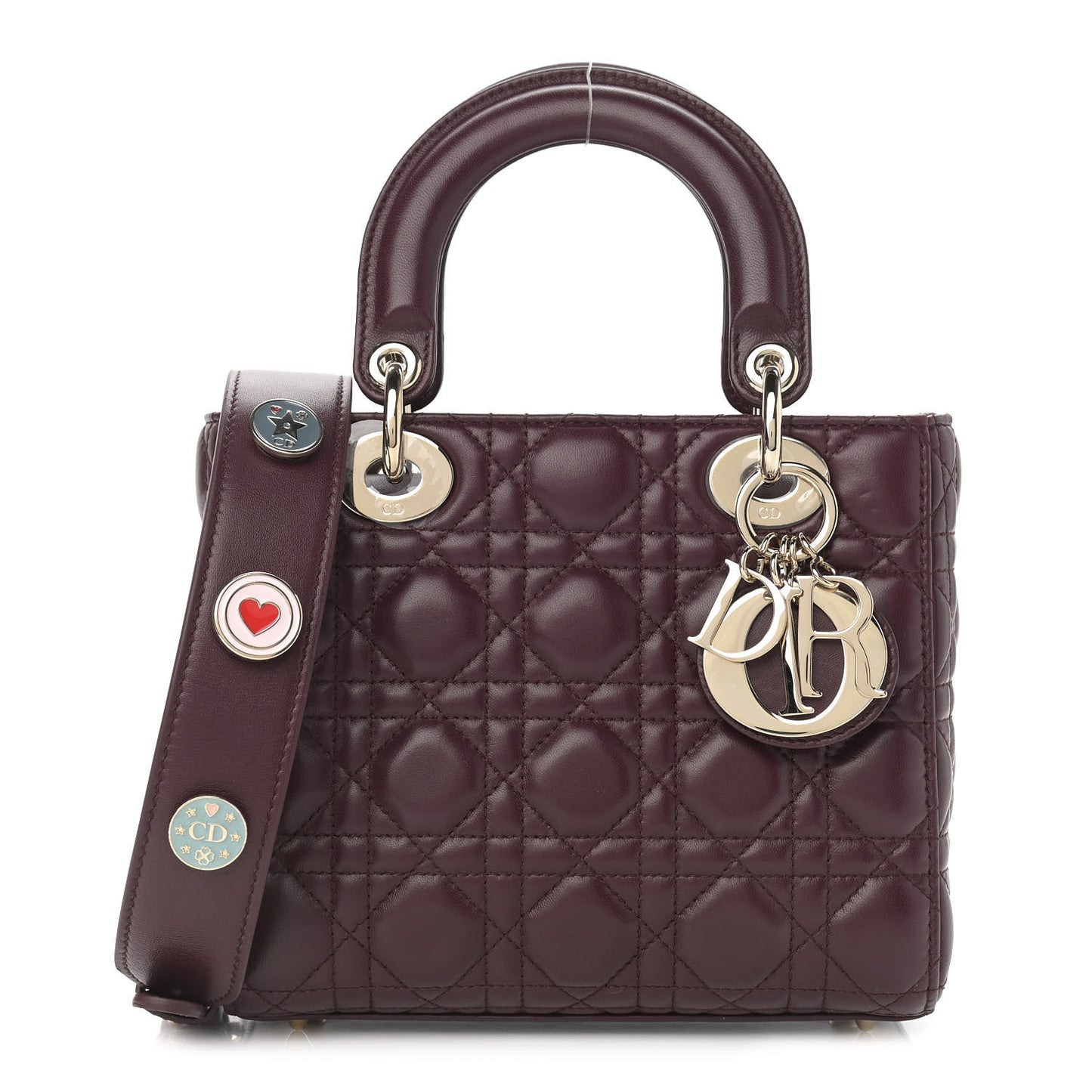 Lambskin Cannage Small Lucky Badges My Lady Dior Burgundy