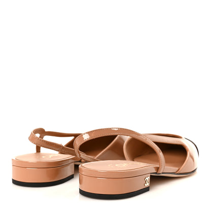 Chanel Patent Calfskin Cap Toe CC Slingback Sandals 39 Dark Beige Black 5 of 10