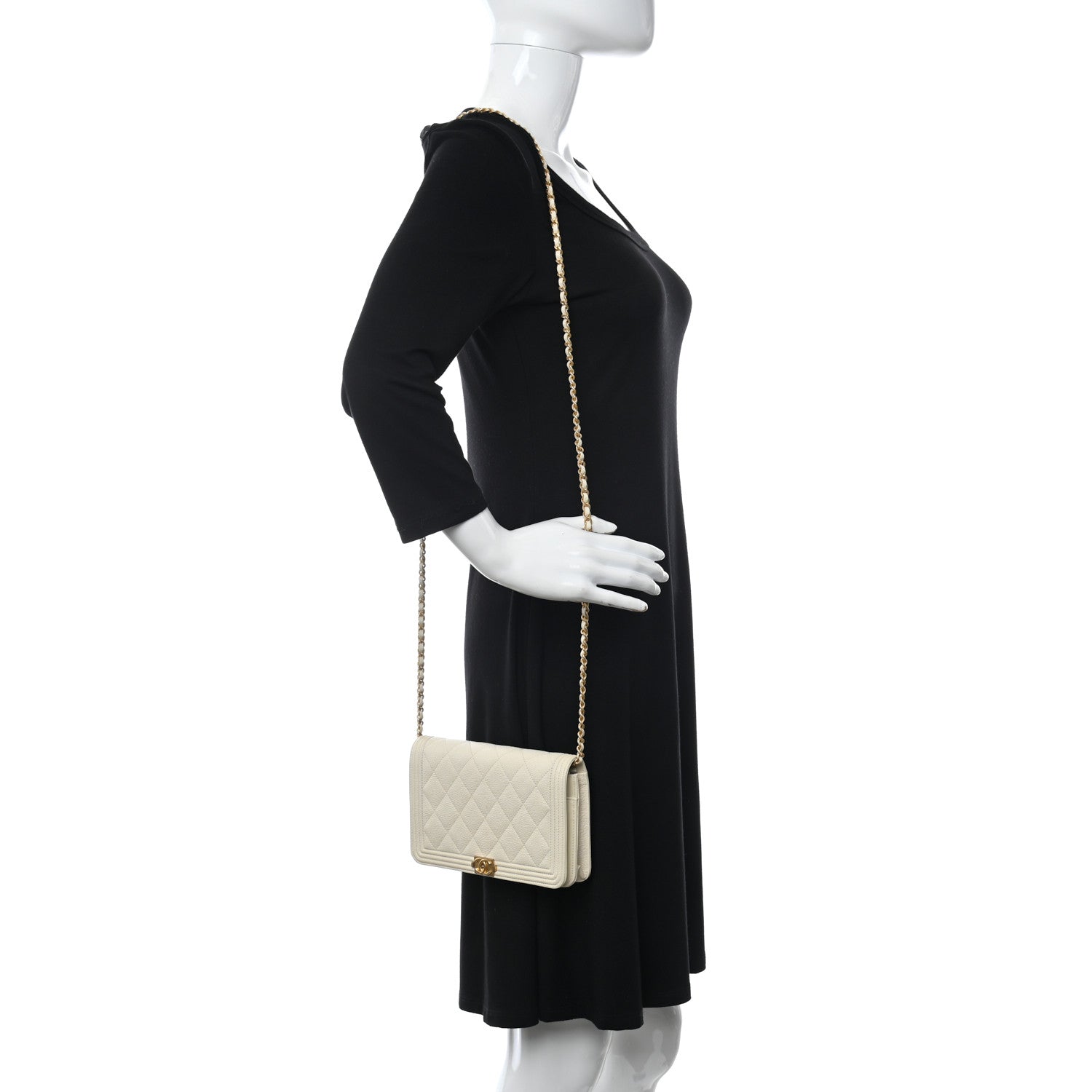 Chanel Caviar Quilted Boy Wallet On Chain WOC White 2 of 10