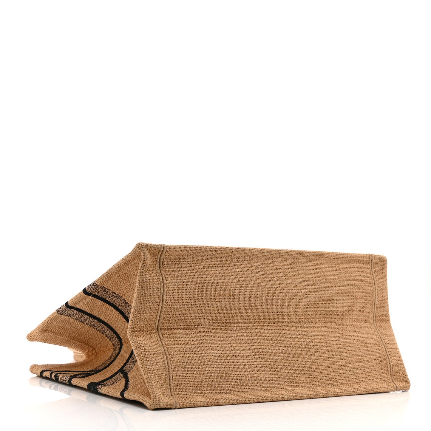 Canvas Jute Embroidered Medium Book Tote Black Beige