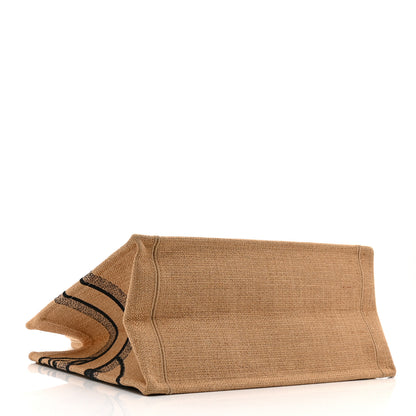 Christian Dior Canvas Jute Embroidered Medium Book Tote Black Beige 4 of 10
