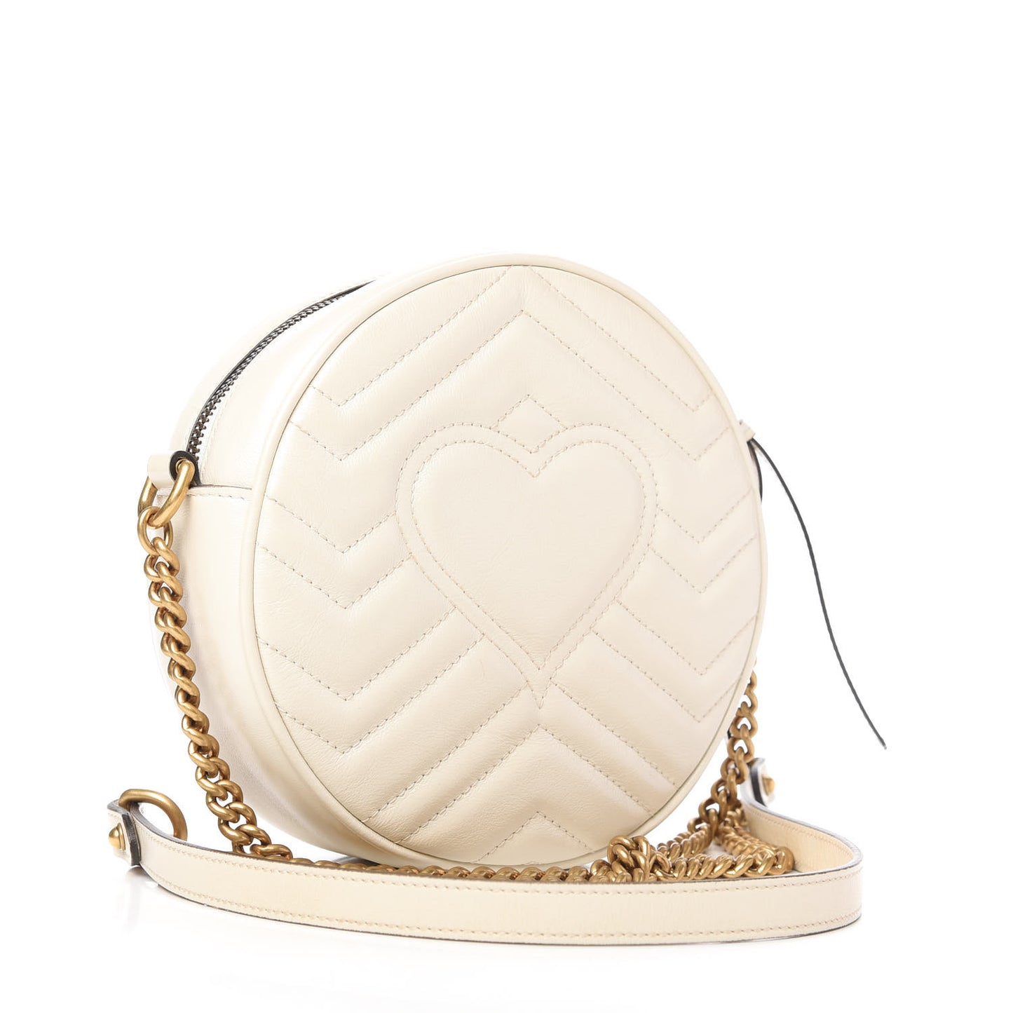 Calfskin Matelasse Mini GG Marmont Round Shoulder Bag White