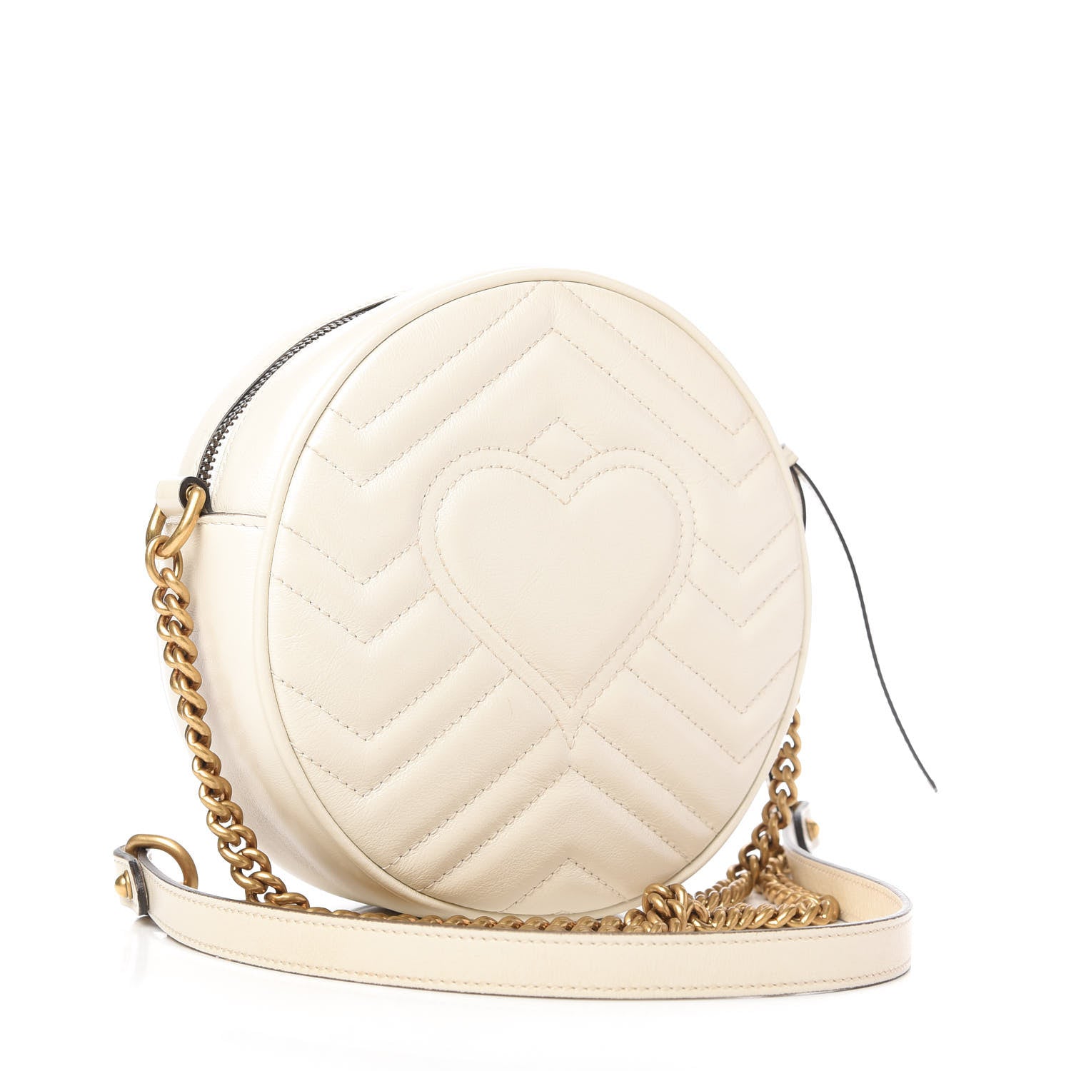 Gucci Calfskin Matelasse Mini GG Marmont Round Shoulder Bag White 3 of 10