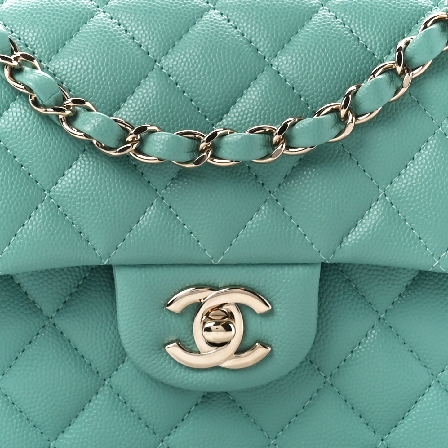 Caviar Quilted Small Double Flap Light Green
