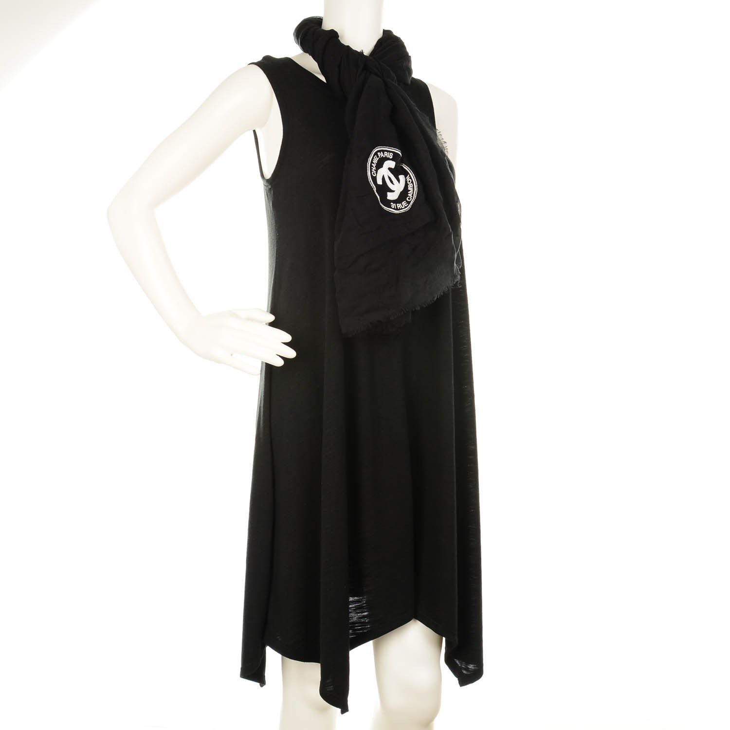 Chanel Modal Cashmere Sequins Logo Scarf Shawl Black White 2 of 5