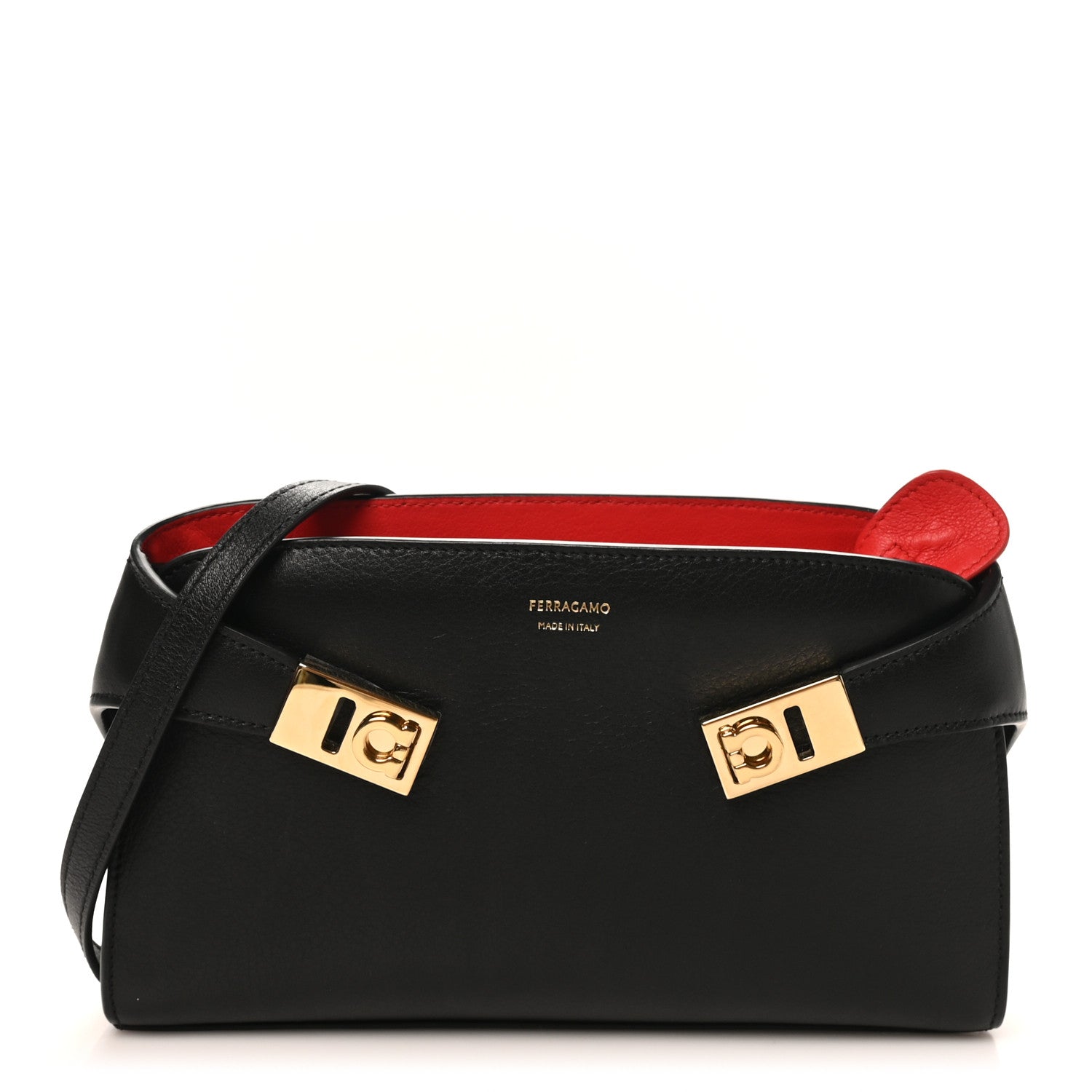 Salvatore Ferragamo Calfskin Mini Hug Crossbody Bag Black Flame Red 1 of 9