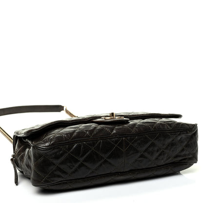 Chanel Crumpled Grained Calfskin Quilted Large Shiva Flap Dark Brown 3 of 4