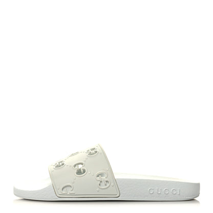 Gucci Rubber GG Monogram Perforated Womens Slide Sandals 37 Great White 1 of 9