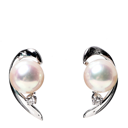 Mikimoto 18K White Gold 6-6.5mm AAA Akoya Pearl Diamond Stud Earrings 1 of 5