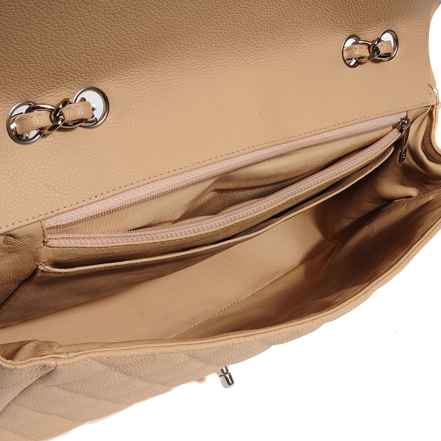 Caviar Quilted Jumbo Single Flap Beige