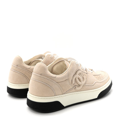 Chanel Suede Calfskin Womens CC Sneakers 38.5 Beige 5 of 10