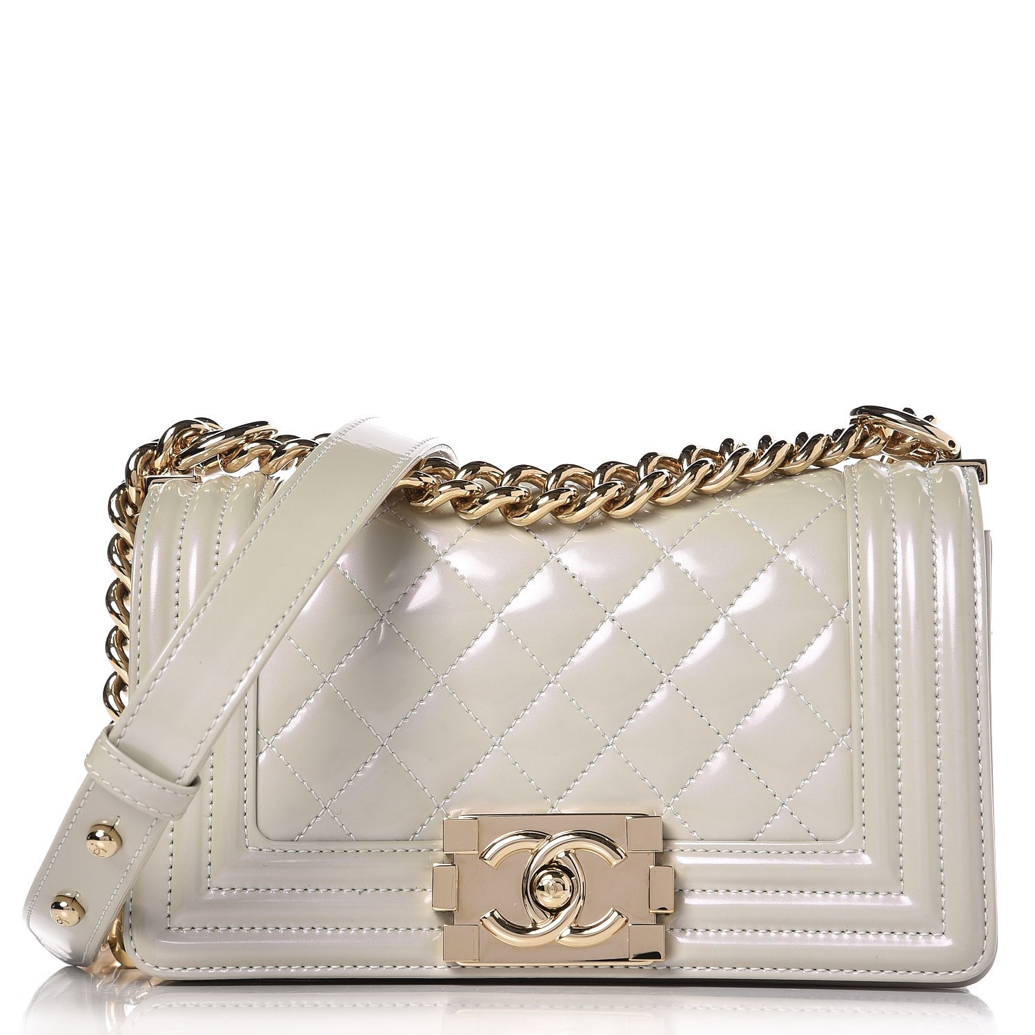 Chanel Iridescent Calfskin Quilted Small Boy Flap Light Grey 1 of 8