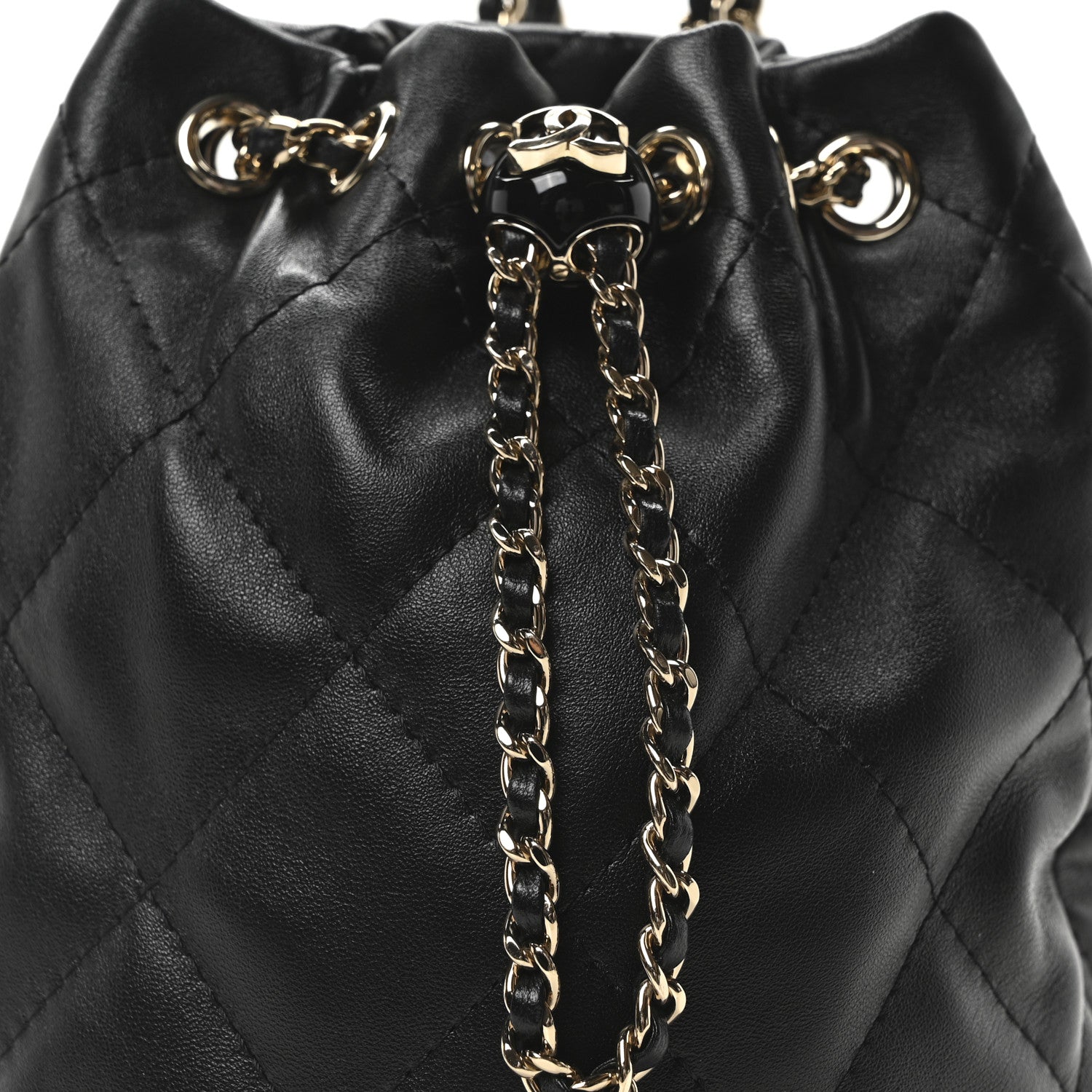 Chanel Shiny Lambskin Quilted Drawstring Backpack Black 8 of 10