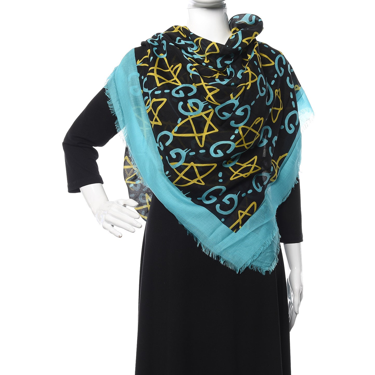 Modal Silk GucciGhost Print Shawl Black Multicolor