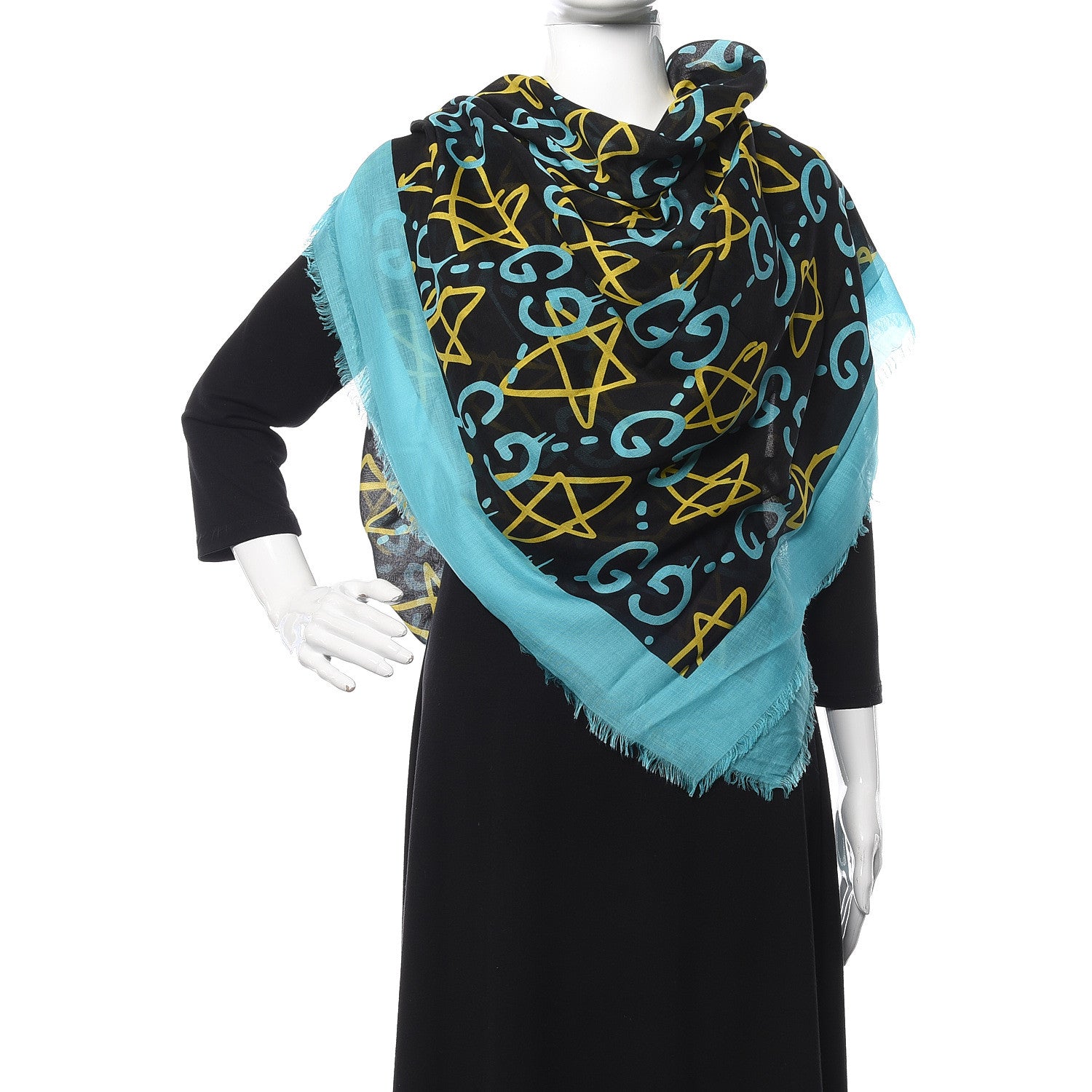 Gucci Modal Silk GucciGhost Print Shawl Black Multicolor 2 of 5
