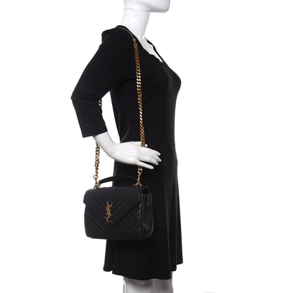 Saint Laurent Sheepskin Matelasse Chevron Monogram Medium College Bag Black 2 of 9