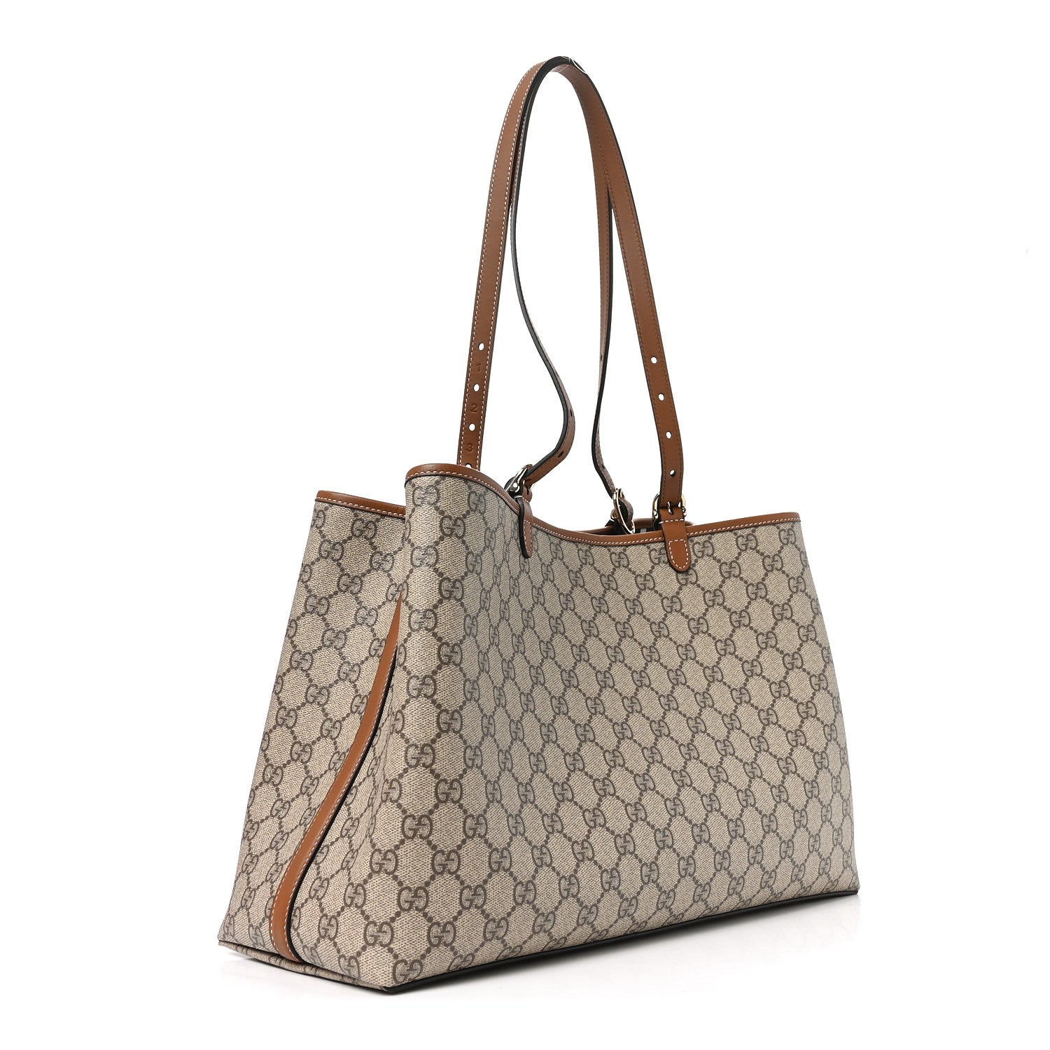 Gucci GG Supreme Monogram Emblem Large Tote Bag Beige Dark Brown 3 of 9