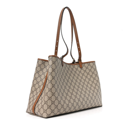 Gucci GG Supreme Monogram Emblem Large Tote Bag Beige Dark Brown 3 of 9