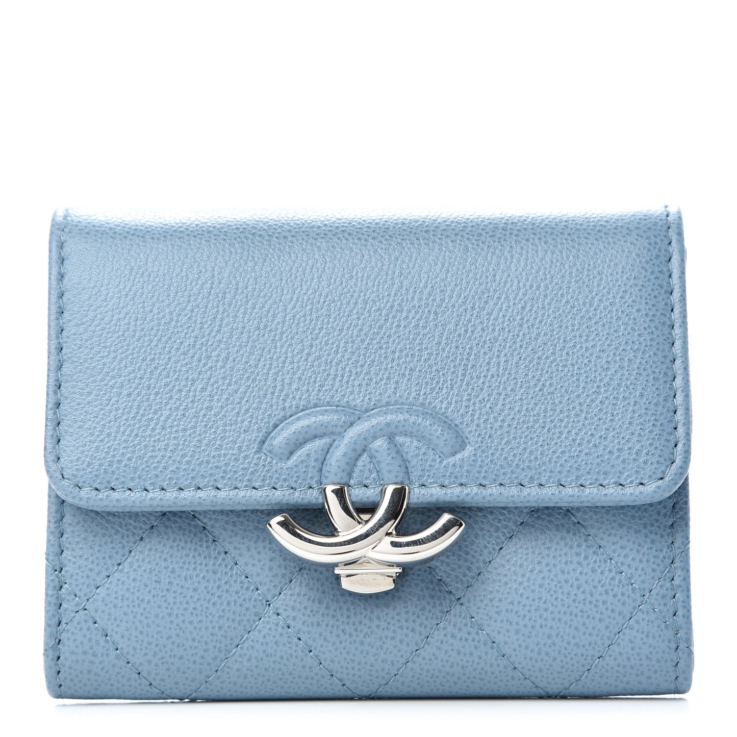 Caviar Quilted CC Box Flap Card Holder Blue