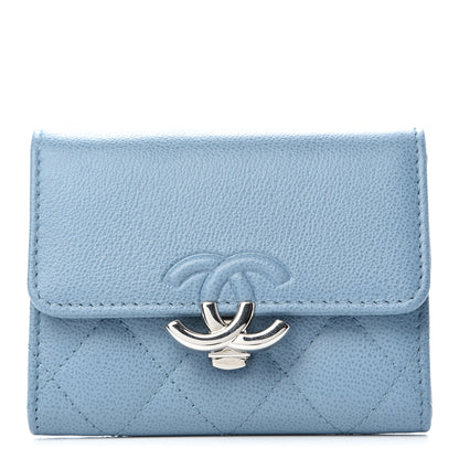 Chanel Caviar Quilted CC Box Flap Card Holder Blue 1 of 9