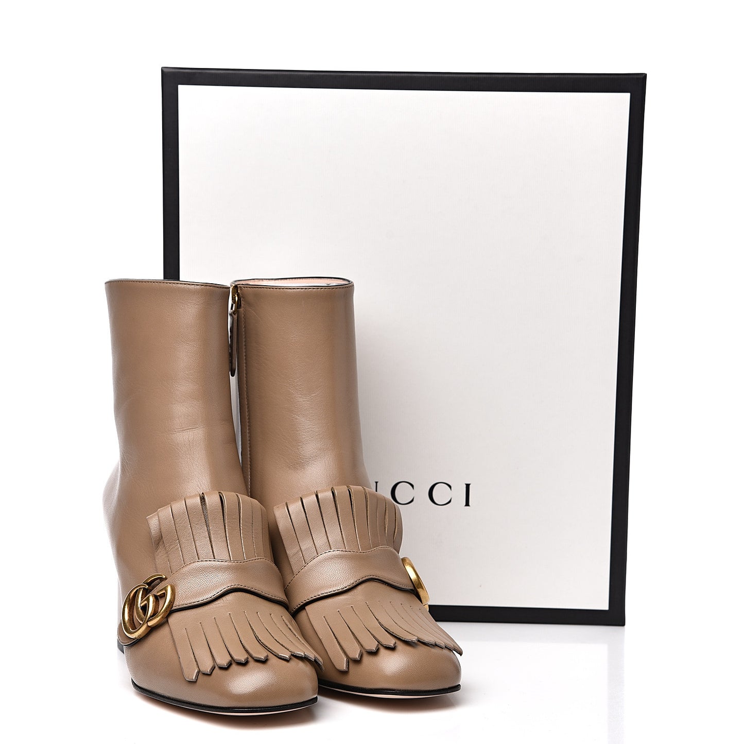 Malaga Kid GG Marmont Fringe 75mm Ankle Boots 40 Mud