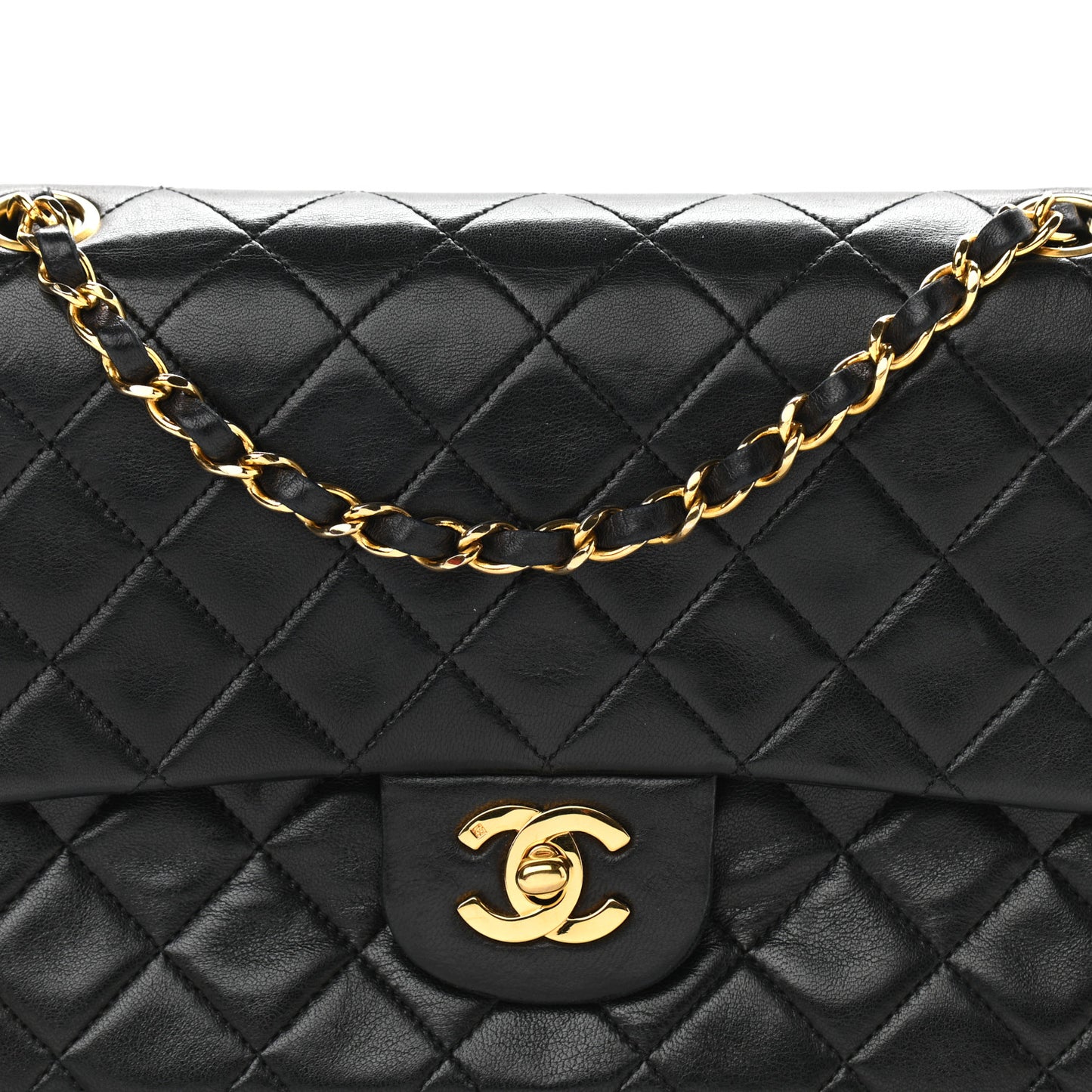 Lambskin Quilted Medium Double Flap Black