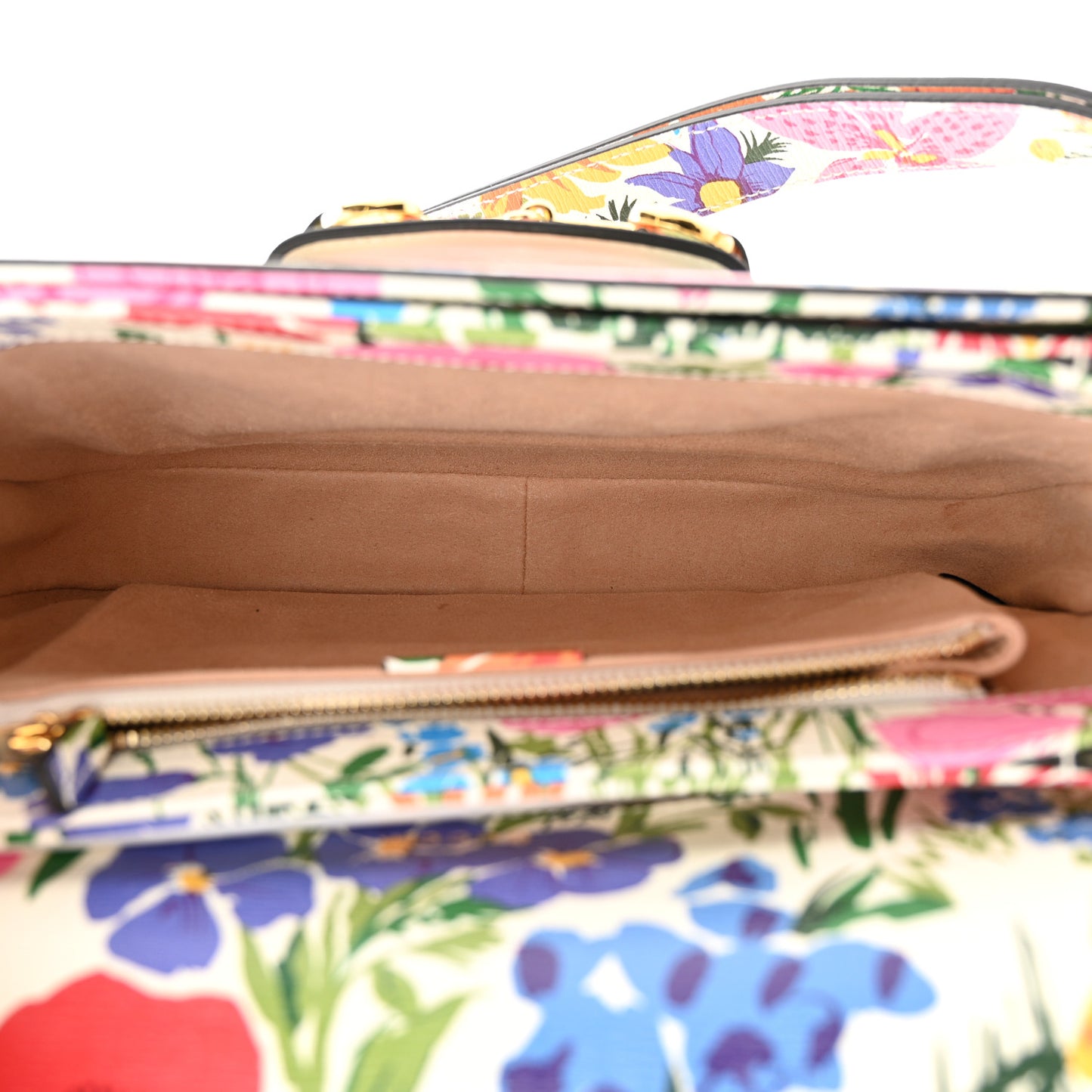 X KEN SCOTT New Shangai Calfskin Jardin D'Avril Floral Print Horsebit 1955 Shoulder Bag Ivory Pink Wild Rose
