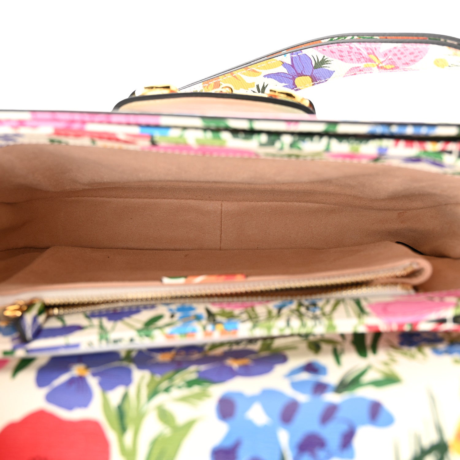 Gucci X KEN SCOTT New Shangai Calfskin Jardin D'Avril Floral Print Horsebit 1955 Shoulder Bag Ivory Pink Wild Rose 5 of 11