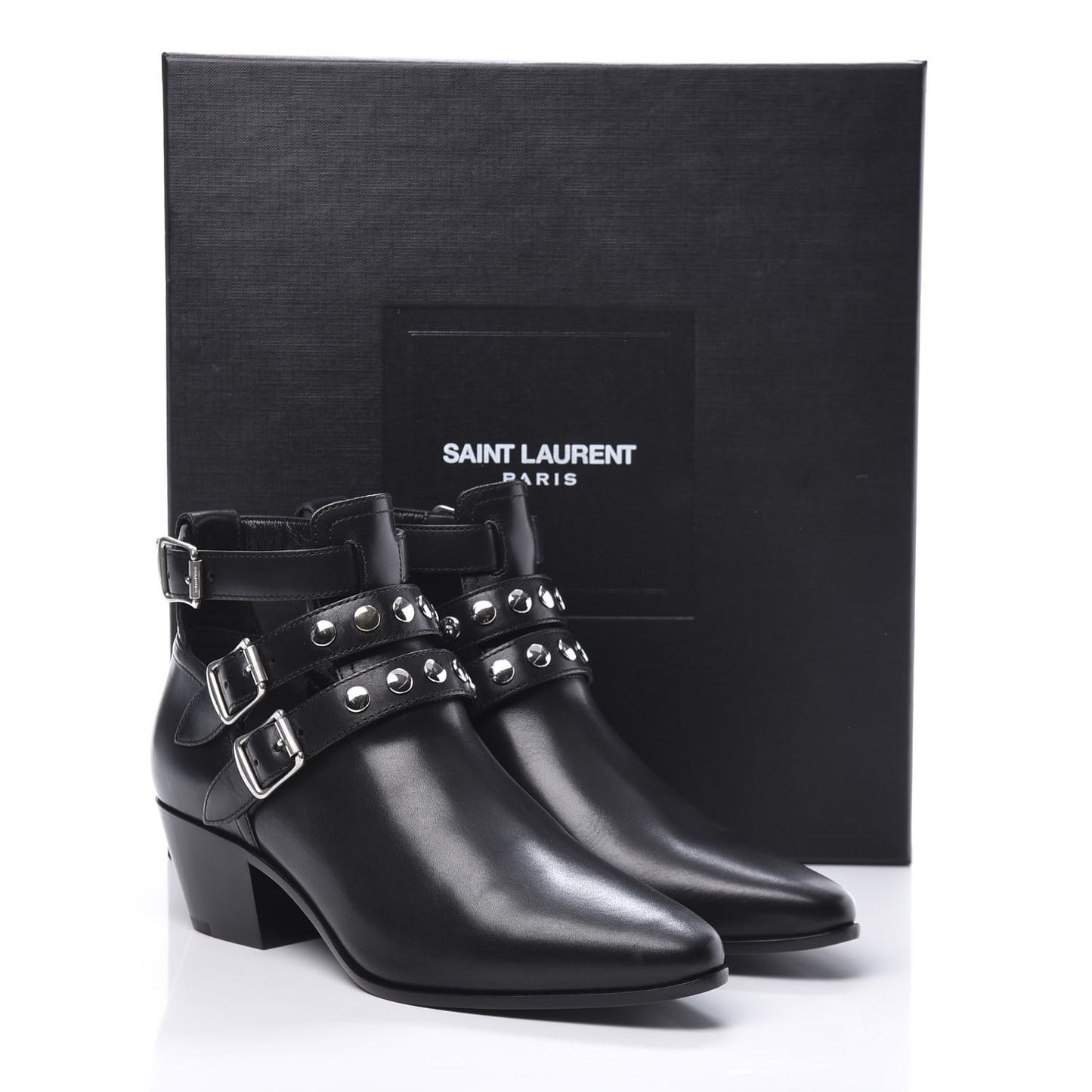 Calfskin Rock Rivet Stud Booties 36 Black