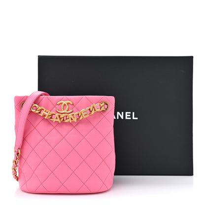 Chanel Lambskin Quilted Chaine Lettre Small Bucket Bag Pink 11 of 11