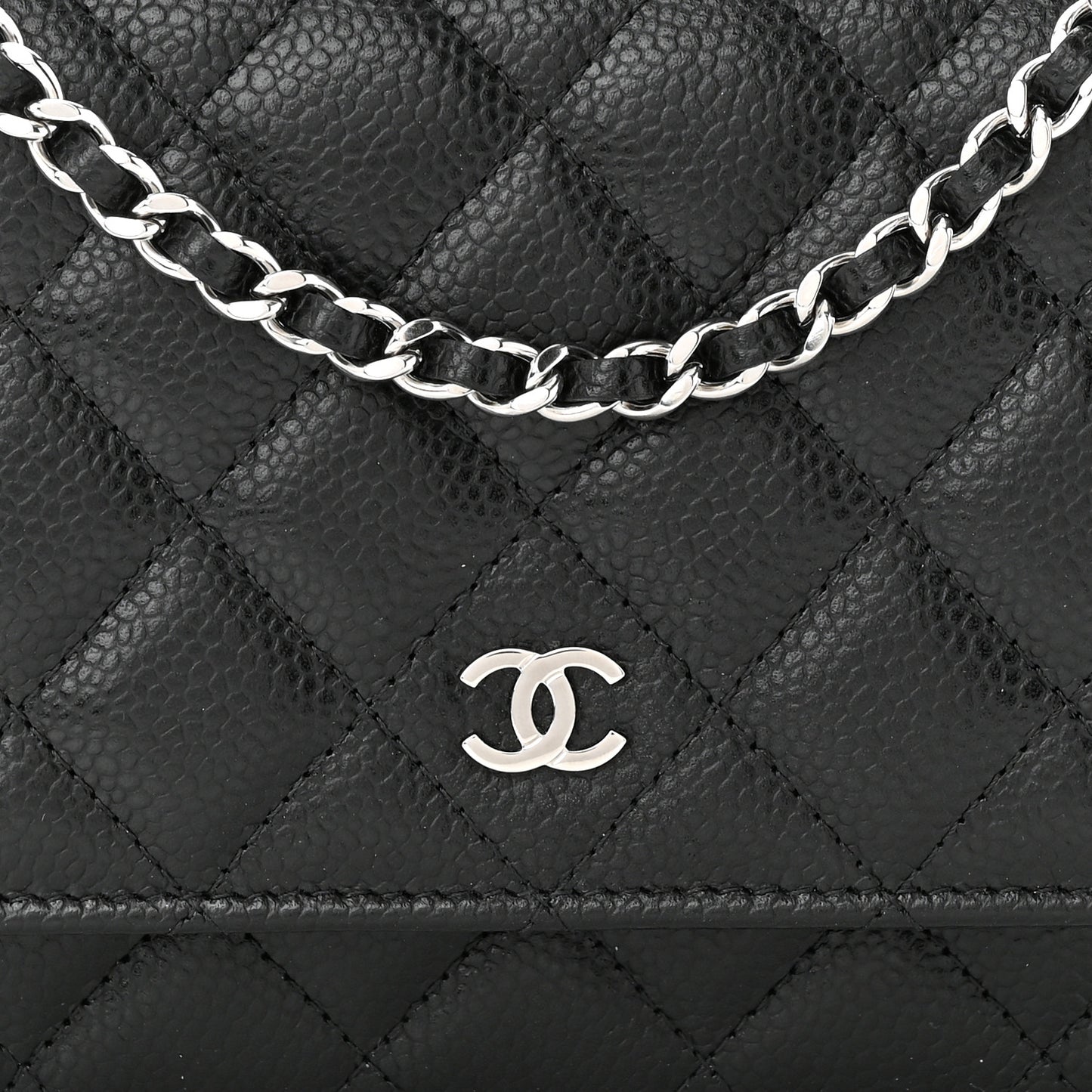 Caviar Quilted Wallet on Chain WOC Black