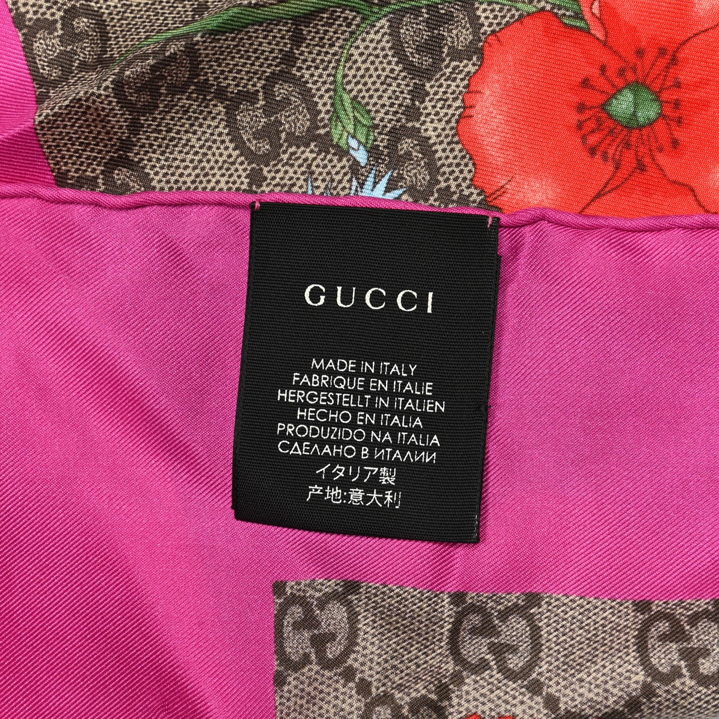Silk Twill GG Monogram Flora Fluo GG Square Scarf Beige Pink