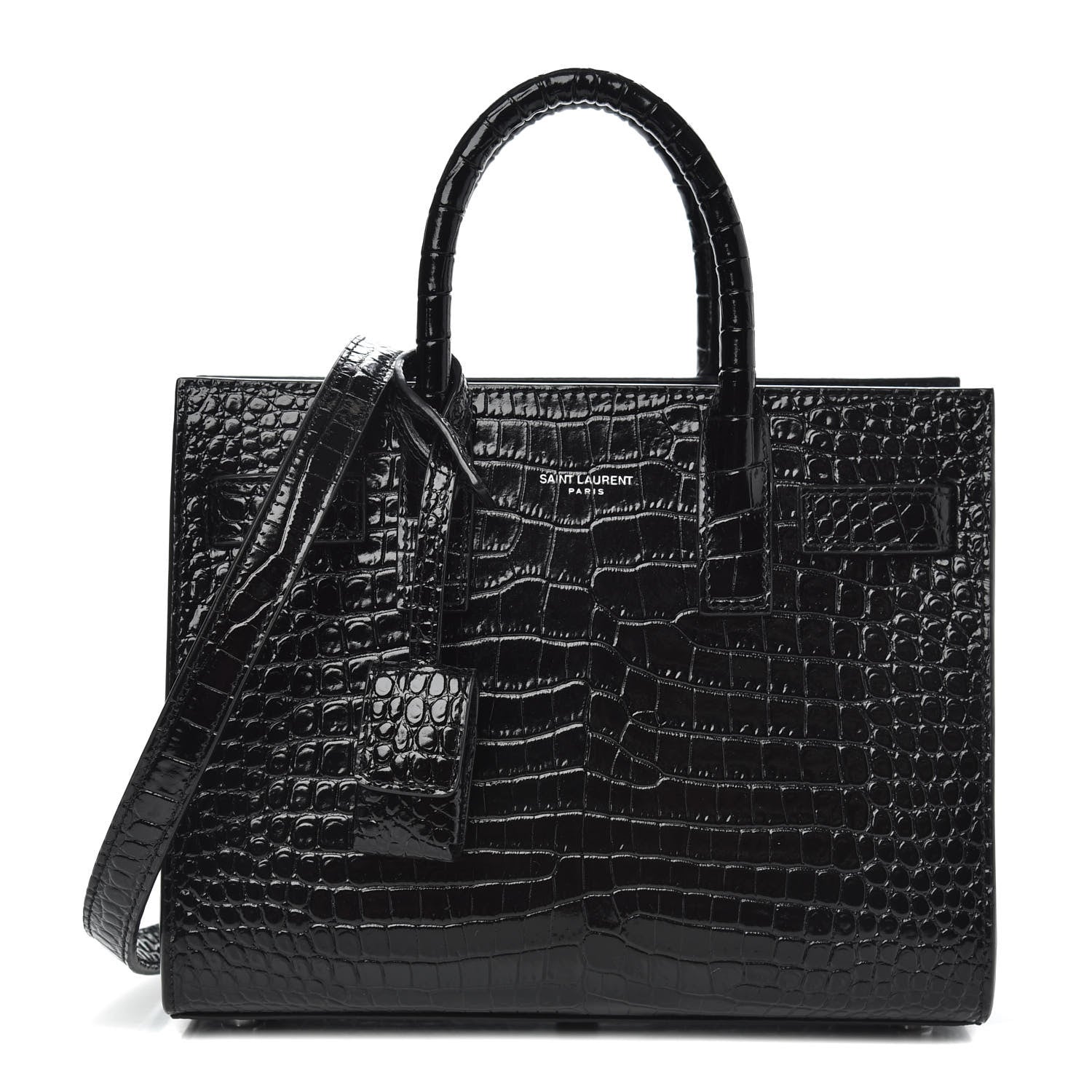 Saint Laurent Calfskin Crocodile Embossed Nano Sac De Jour Black 1 of 10