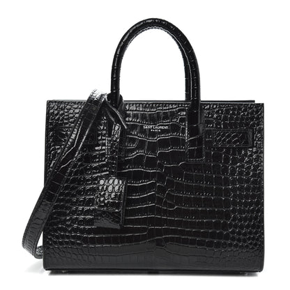 Saint Laurent Calfskin Crocodile Embossed Nano Sac De Jour Black 1 of 10