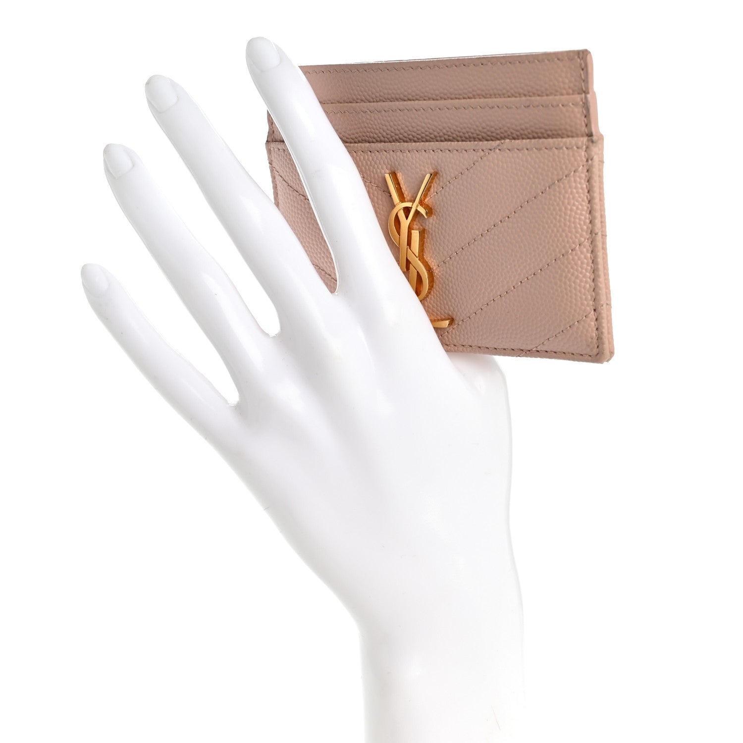 Saint Laurent Grain De Poudre Matelasse Chevron Monogram Credit Card Case Pale Pink 2 of 8