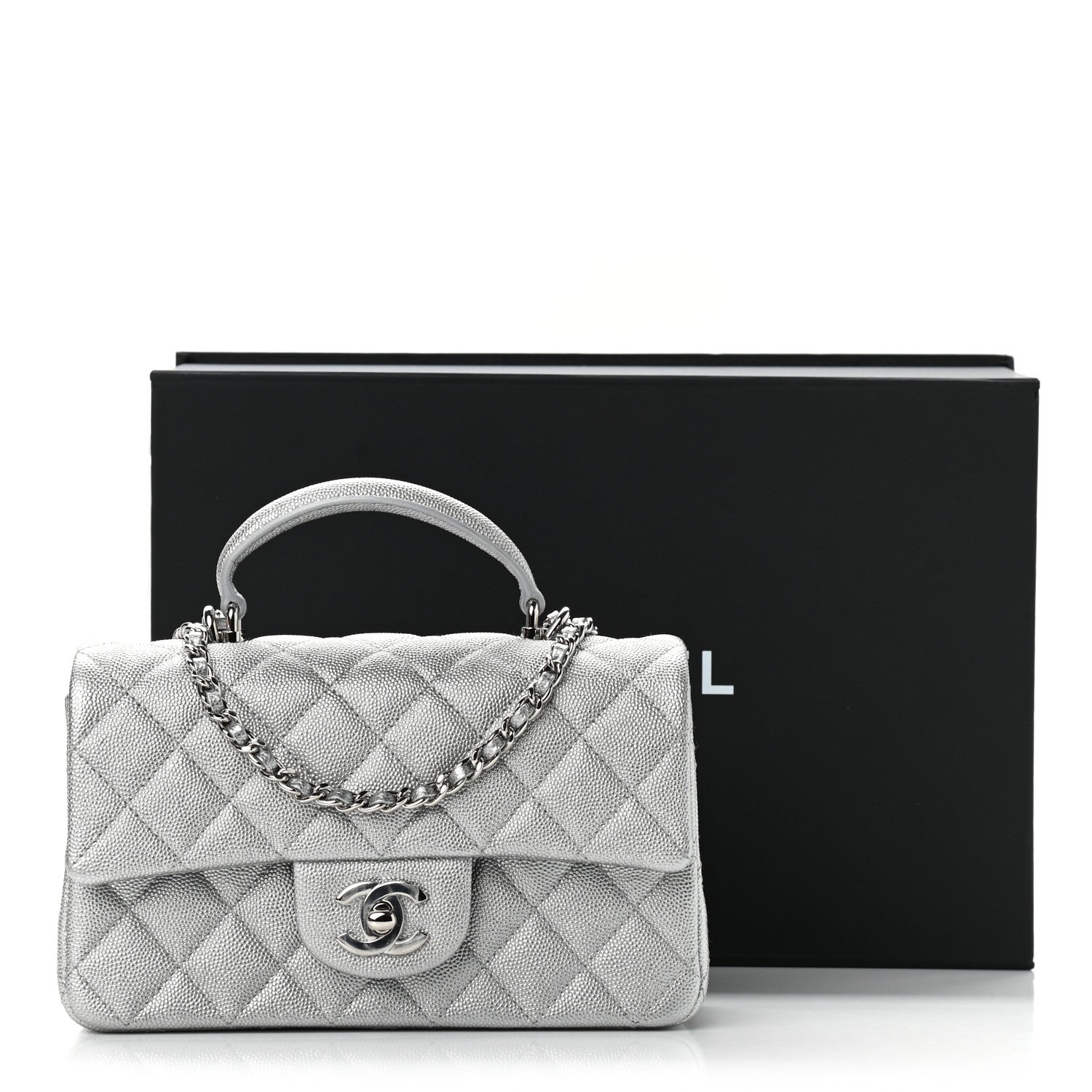 Chanel Metallic Caviar Quilted Mini Top Handle Rectangular Flap Silver 11 of 11