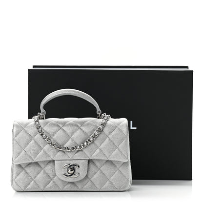 Chanel Metallic Caviar Quilted Mini Top Handle Rectangular Flap Silver 11 of 11