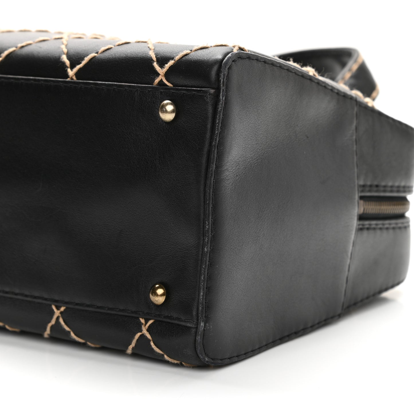 Calfskin Wild Stitch Top Handle Bag Black
