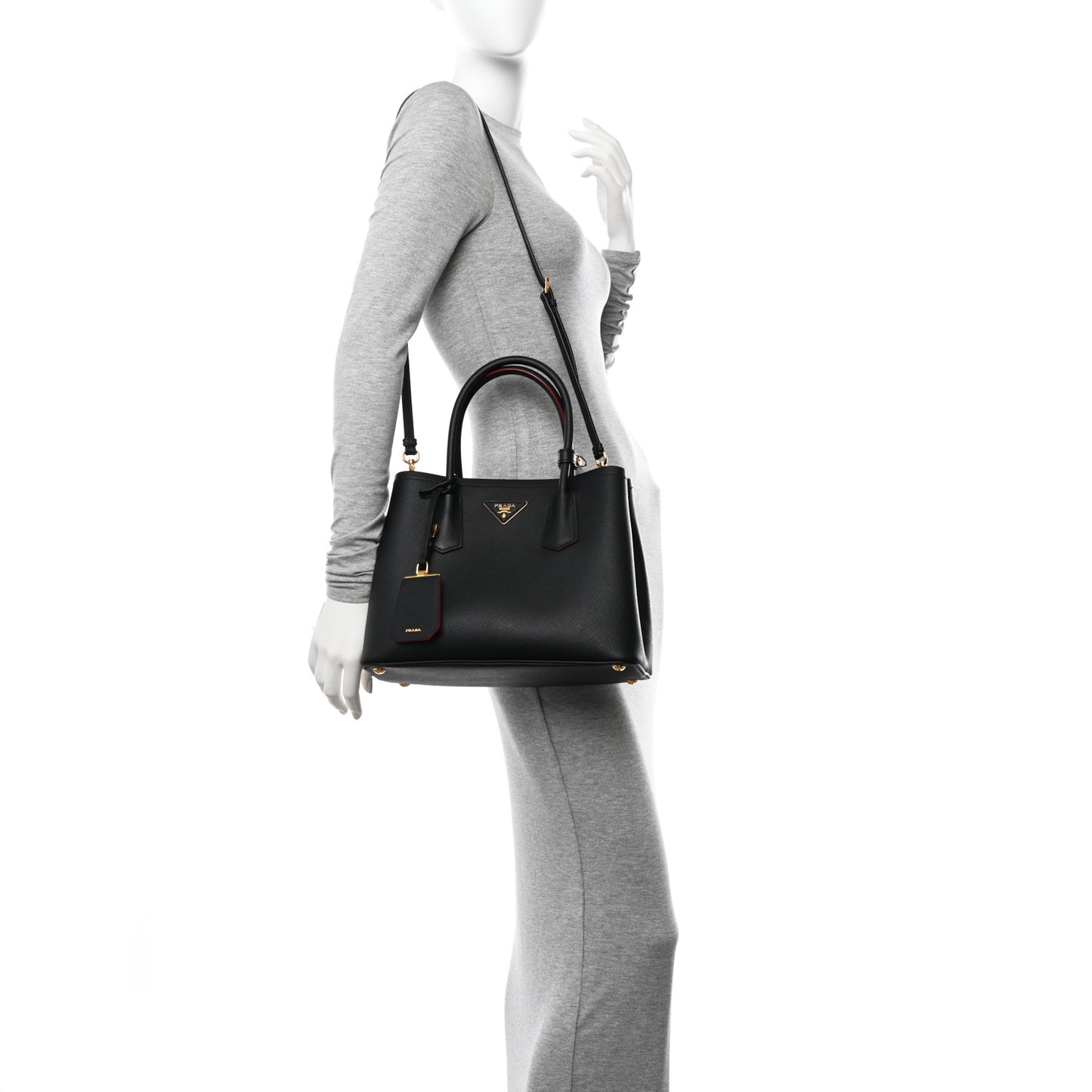 Saffiano Cuir Small Double Bag Black Fuoco