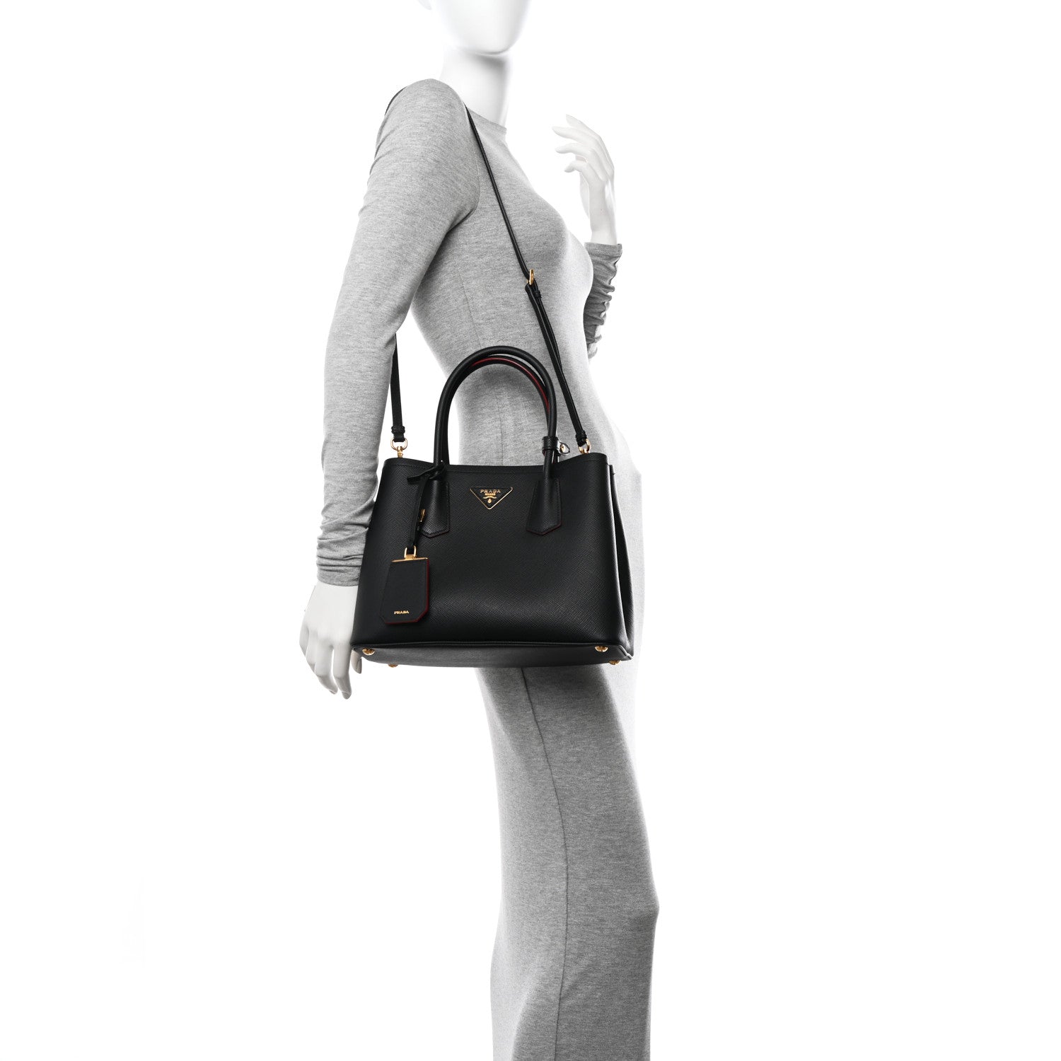 Prada Saffiano Cuir Small Double Bag Black Fuoco 2 of 9
