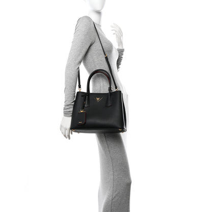 Prada Saffiano Cuir Small Double Bag Black Fuoco 2 of 9