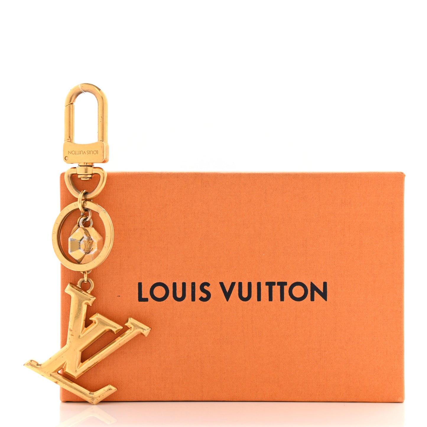 Metal LV Facettes Bag Charm Key Holder Gold