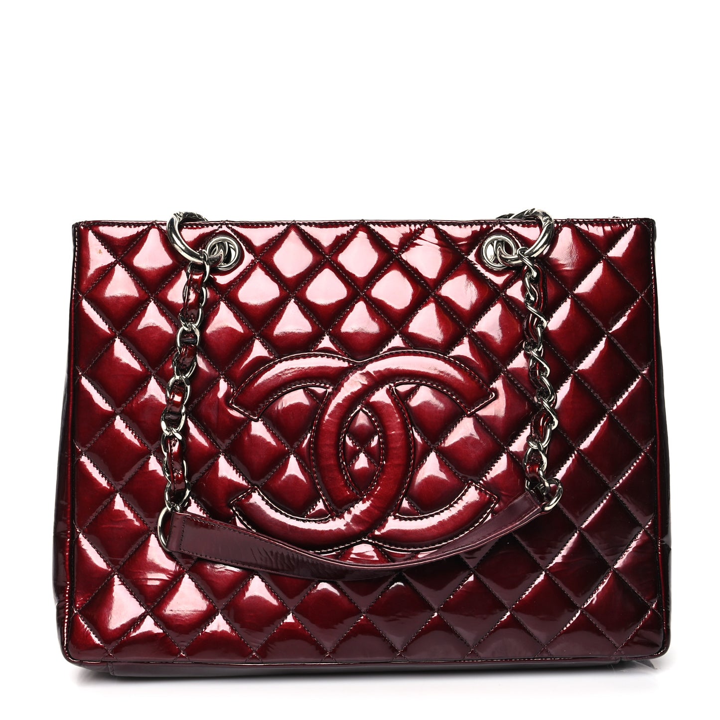 Patent Quilted Grand Shopping Tote GST Dark Bordeaux