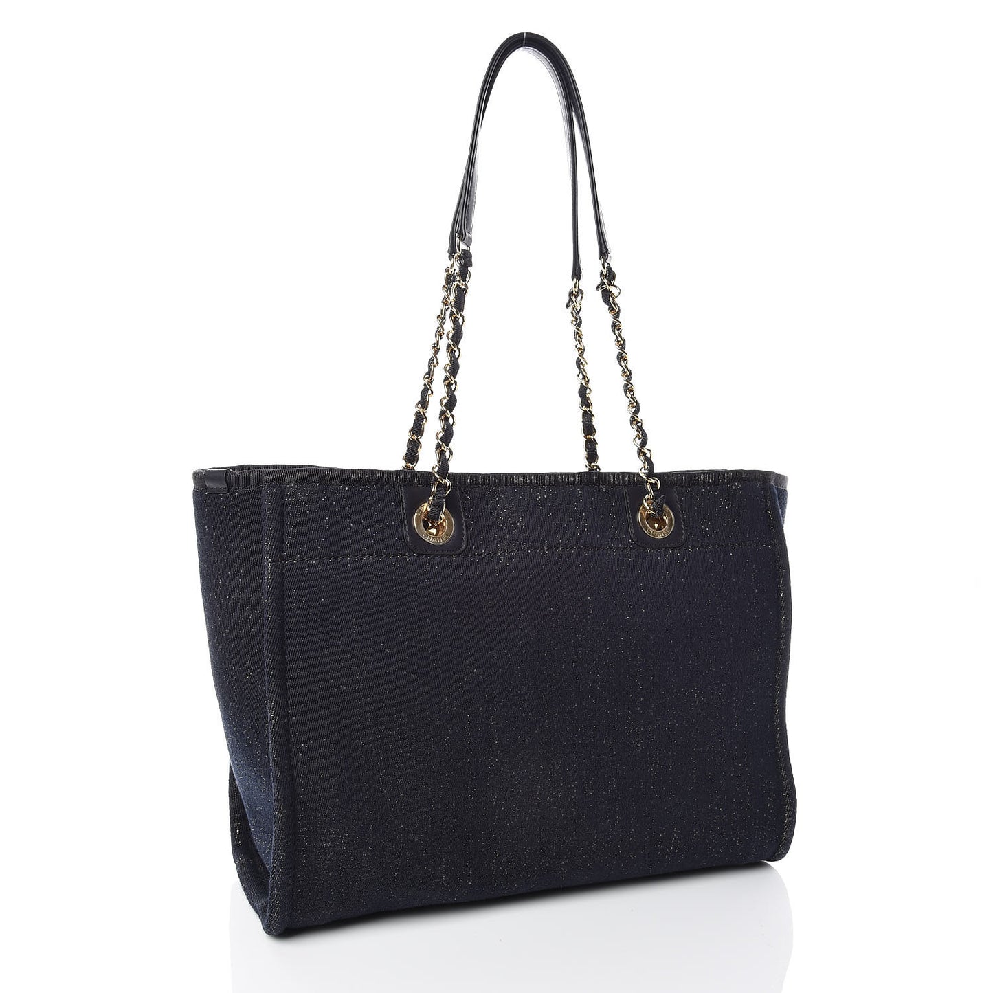 Lurex Canvas Small Deauville Tote Navy Blue Gold